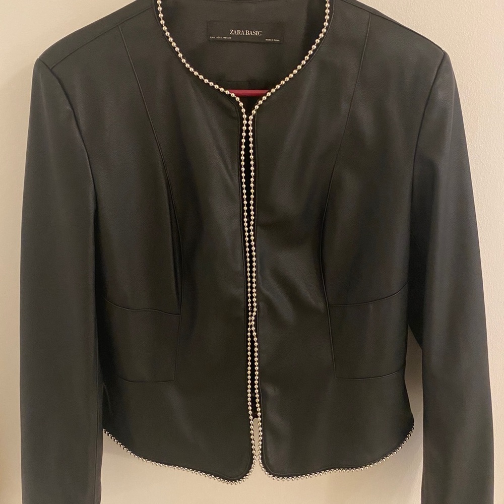 Zara embellished leather jacket